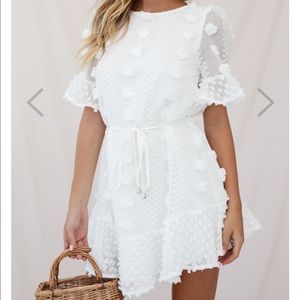 White Embellished Fluted Hem Dress